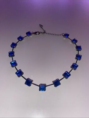 Blue Crystal Square Station Necklace